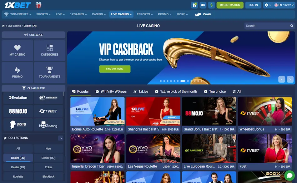 1xBet Casino live dealer games Screenshot